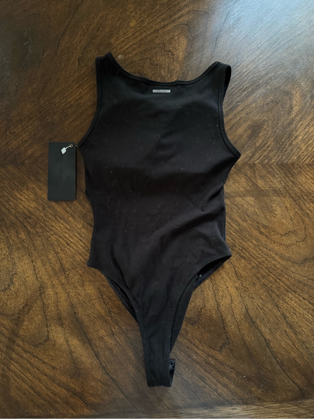 Alphalete Asymmetrical Black Ribbed Scoop Neck Bodysuit - Picture 3 of 4